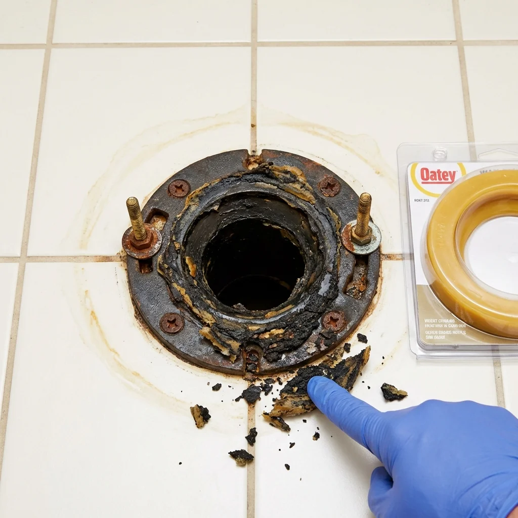 Failed wax ring showing water seepage at the base of a toilet in a Strasburg, PA home