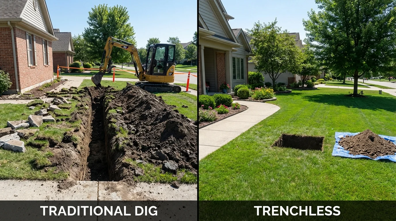 Trenchless sewer repair with minimal yard damage versus traditional excavation in Strasburg, PA
